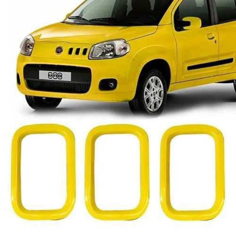 Aplique Moldura da Grade Dianteira Amarela Fiat Uno 2005 à 2015 (3 Peças)