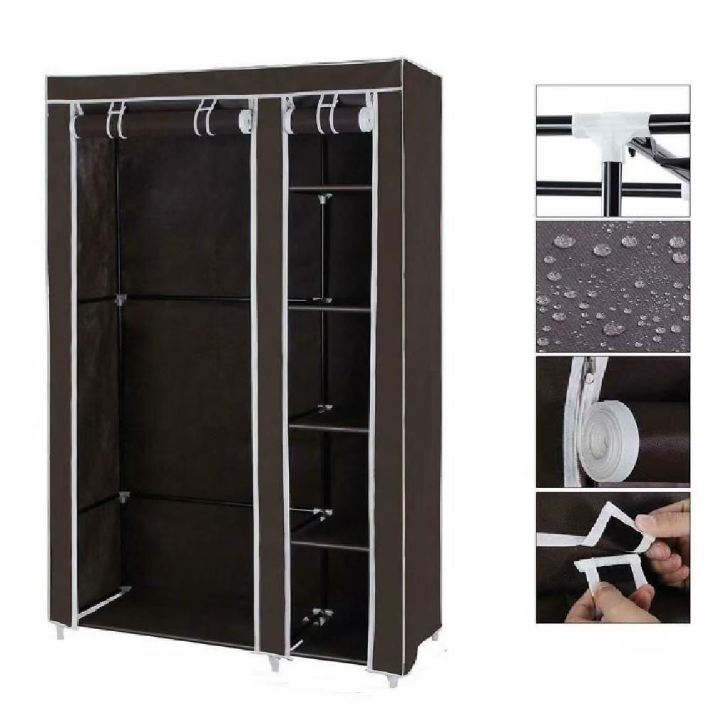 Guarda Roupa Cabideiro Organizador Portatil 4 Prateleiras Compacto Arara Closet Praia Quarto Brecho Marrom