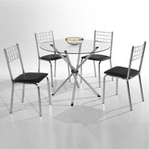 Mesa de Jantar Aço Nobre Leticia Plus com Tampo Kanon e 4 Cadeiras Iris Revestidas em Courino