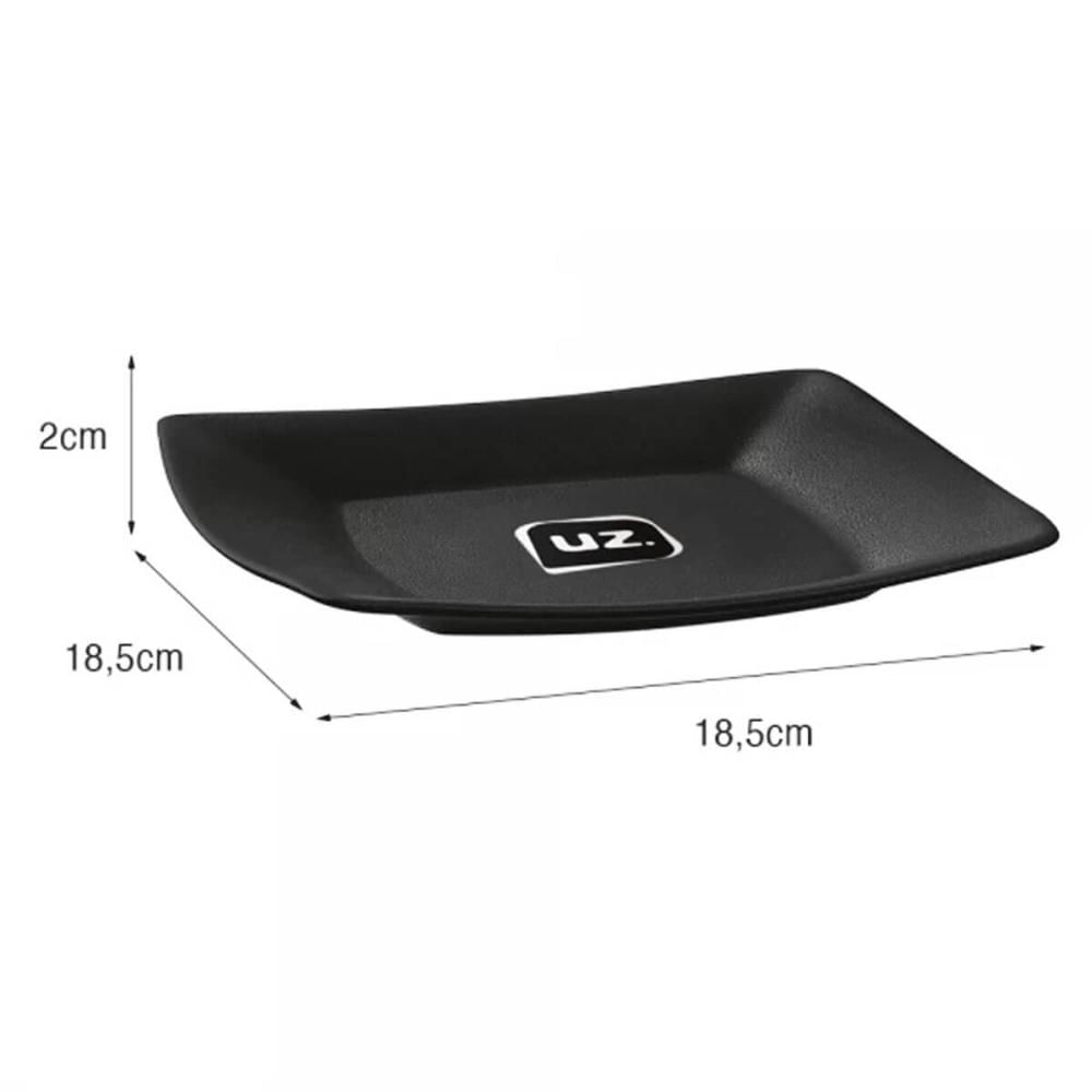 Jogo 6 Pratos 18,5cm Preto Plástico Quadrados Doces Lanches Frutas Petiscos Slim Uz