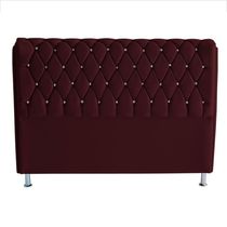 Cabeceira De Cama Box Jully Queen 160 Cm Botão Strass Suede Vinho Do Lar Móveis
