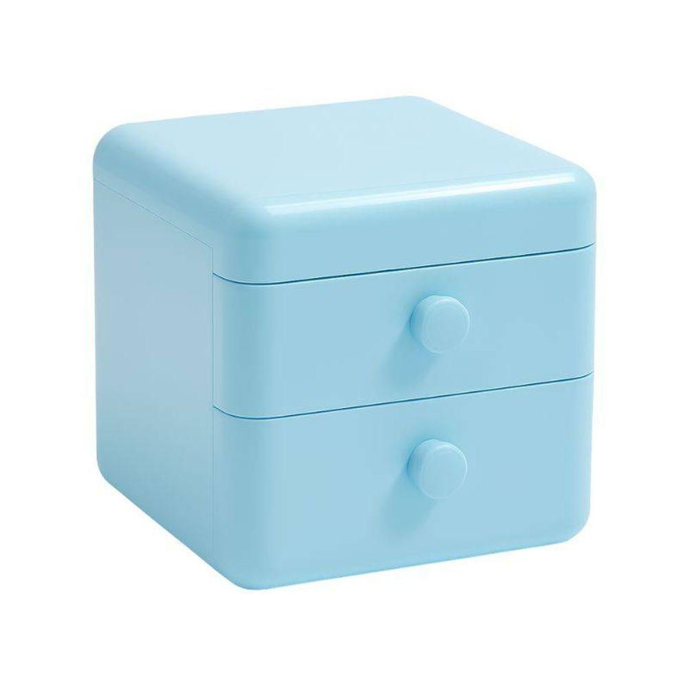 Mini Organizador Azul 02 Gaveta Armazenamento Joias Objetos