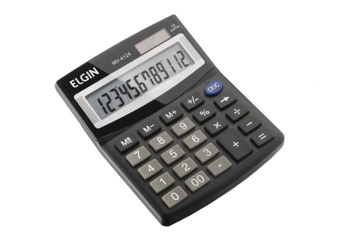 Calculadora Mesa 12 Dígitos Solar Bateria Visor Lcd Elgin - MV 4124