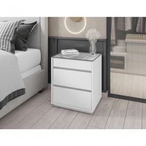 Mesa De Cabeceira 3 Gavetas Porta Itens Serena Branco