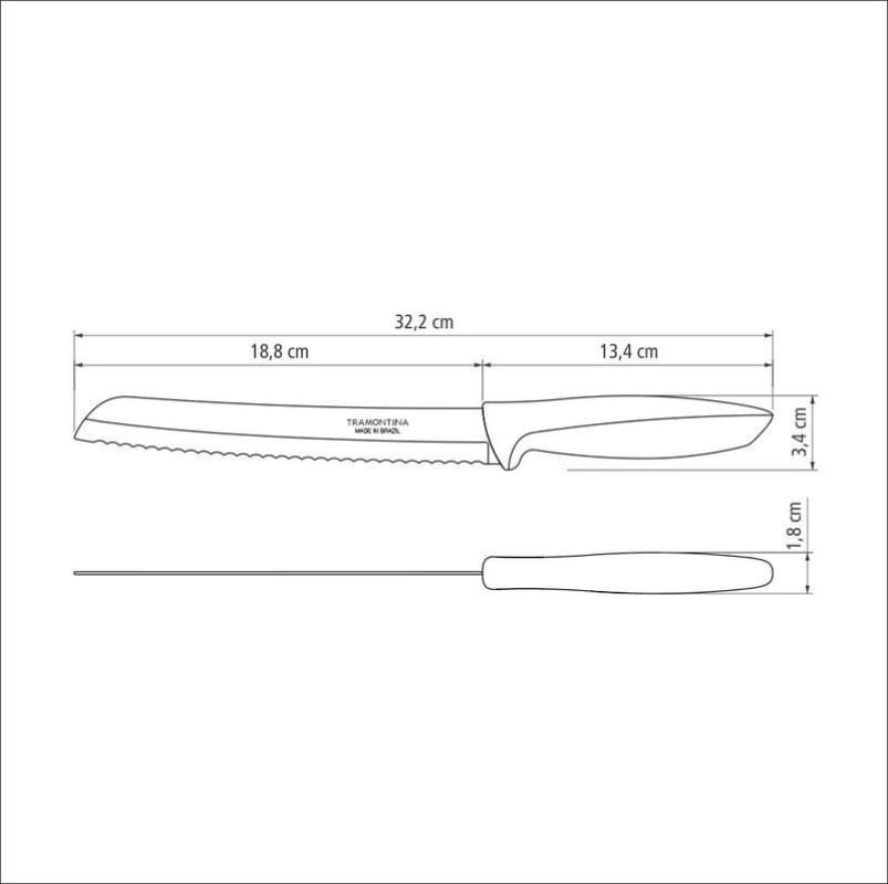 Faca Pão Inox 8" Plenus Preta Tramontina