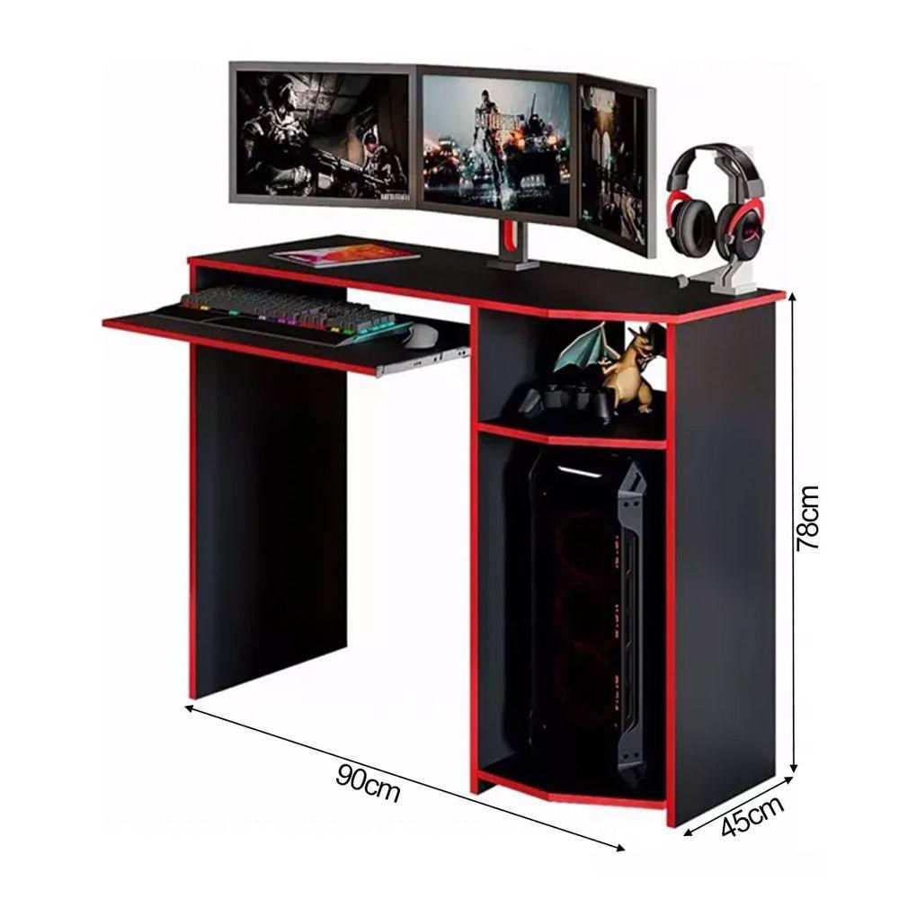 Escrivaninha Para Gamer Mesa De Escritorio - Preto E Vermelha