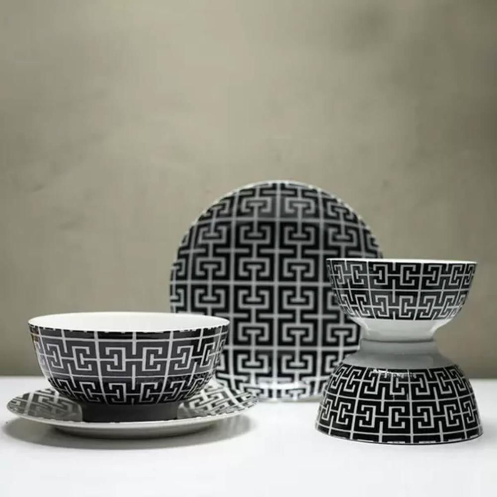 12 Bowls De Porcelana Lyor Sobremesa Cumbucas 410ml Decoradas Egypt Pretas