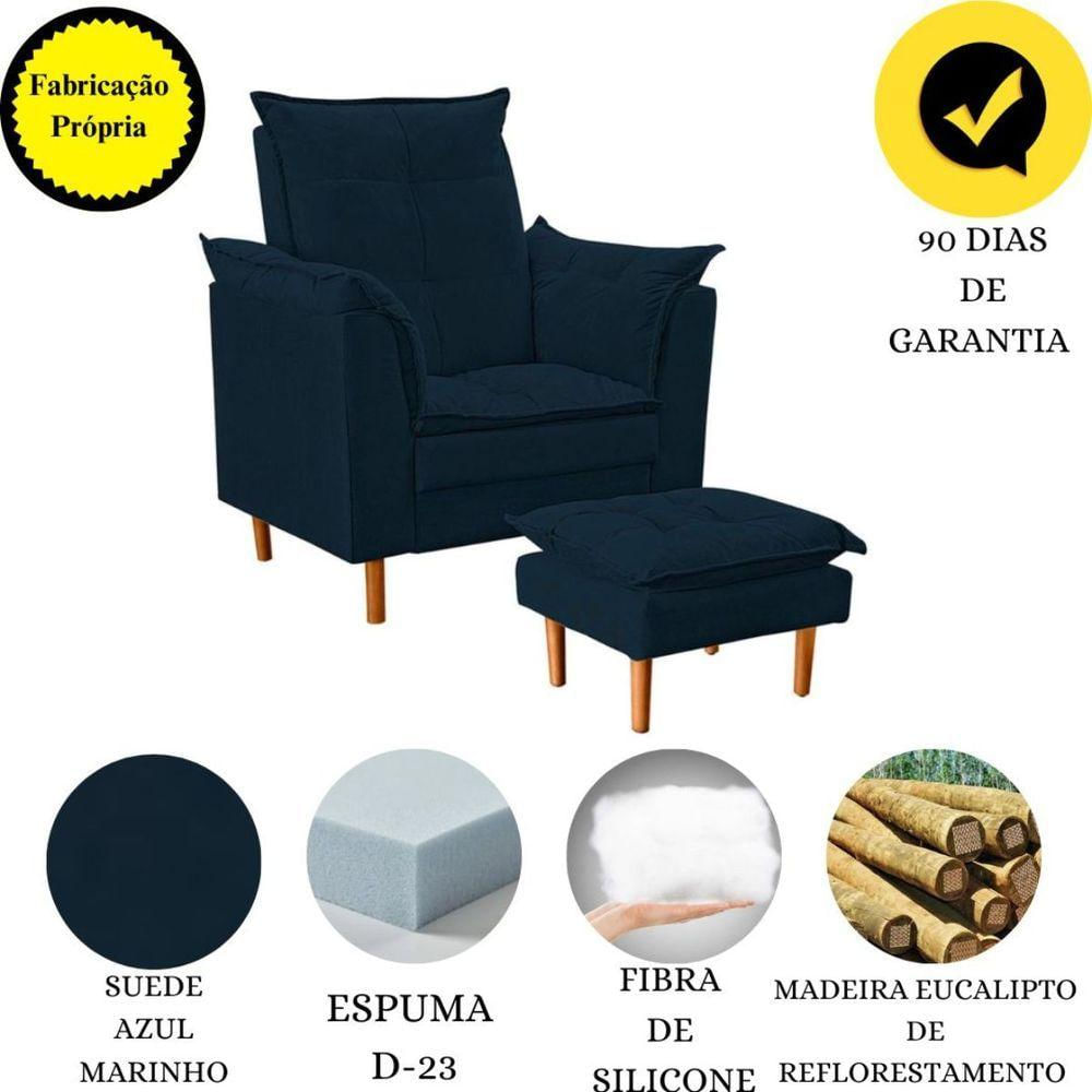 Poltrona De Amamentação Com Puff Quarto De Bebê Anny Suede Cor:azul Marinho