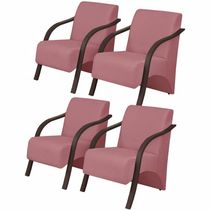 Kit 4 Poltronas 1 Lugar Vênus Braço Pé Madeira Rosa