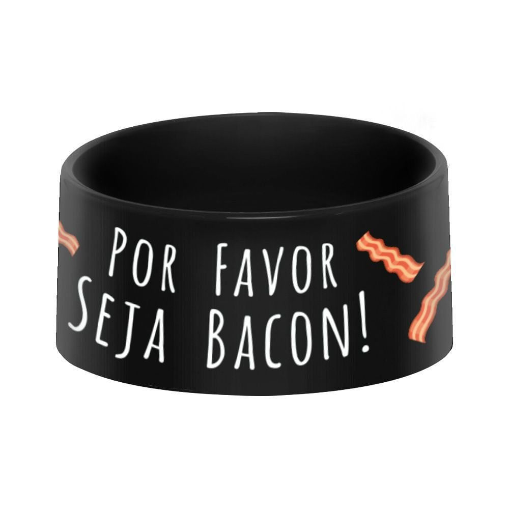 Comedouro para cães e gatos, Beek Geek's Stuff, modelo QUE SEJA BACON, Preto