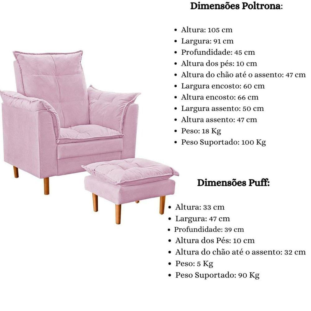 Poltrona De Amamentação Com Puff Quarto De Bebê Anny Suede Cor:rosê