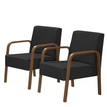 Kit 2 Poltronas 1 Lugar Jade Pé Madeira Suede Preto.
