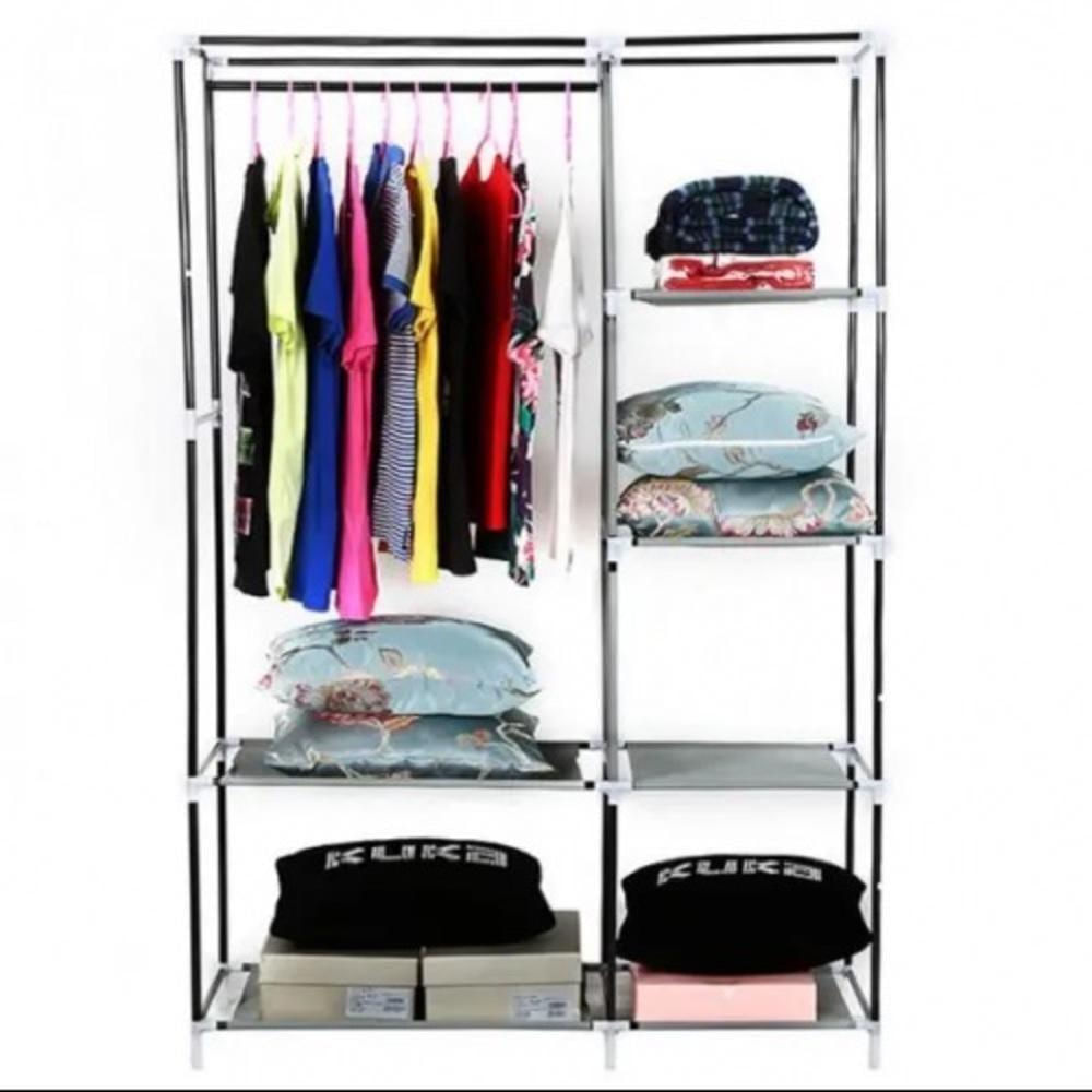 Guarda Roupa Cabideiro Arara Duplo 5 Prateleiras Armario Compacto Organizador Portatil Vermelho
