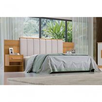 Cabeceira Para Cama Queen Size Ripada Irís Estofada Com 2 Mesas De Cabeceira D Doro Cinamomo/ripado