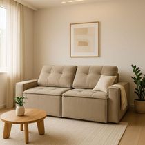 Sofá Retrátil Reclinável 2 Lugares Para Recepção Suede Bege