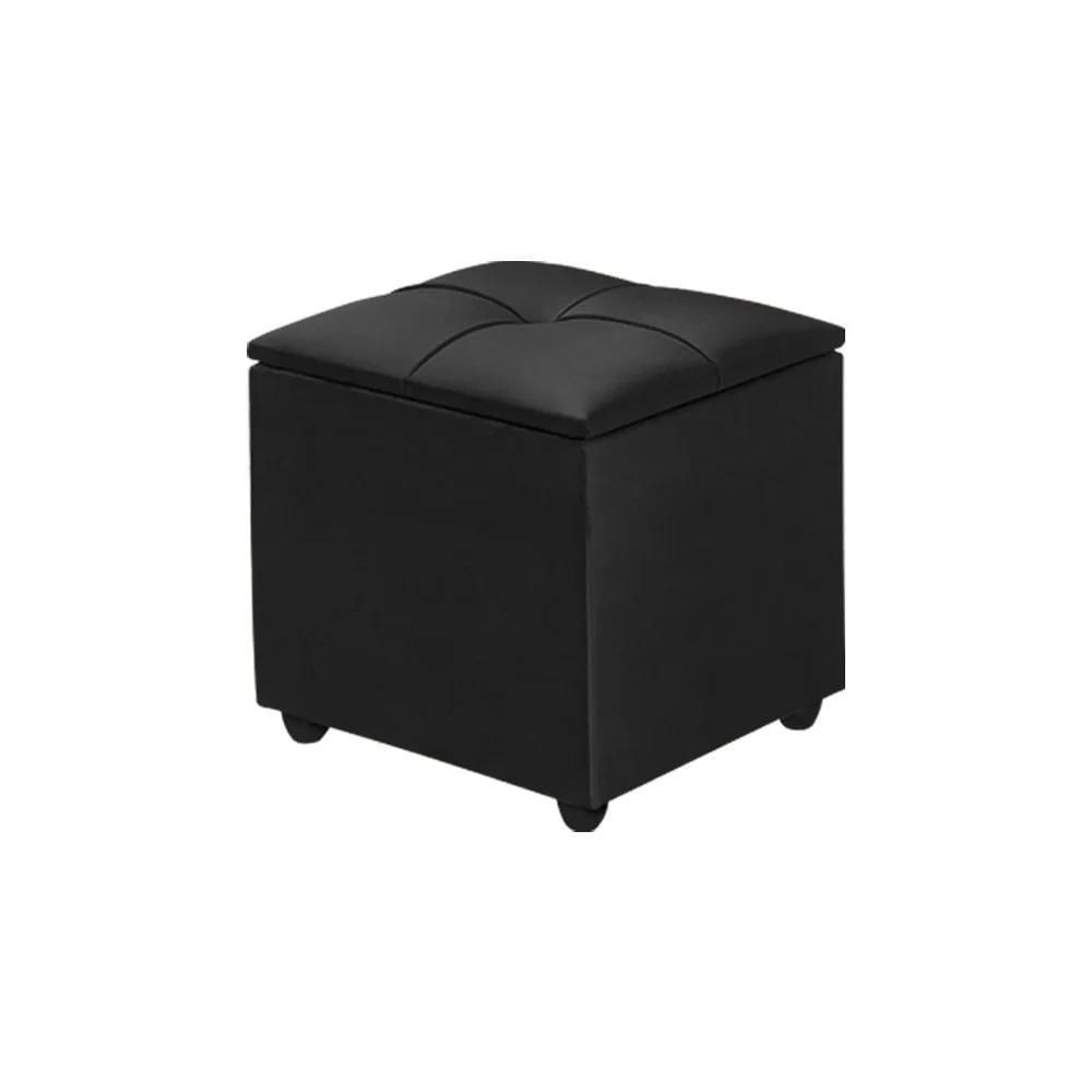 Kit 2 Puff Baú Decorativo Cristal 40X40 Estofado Em Veludo Preto - Cor: Preto