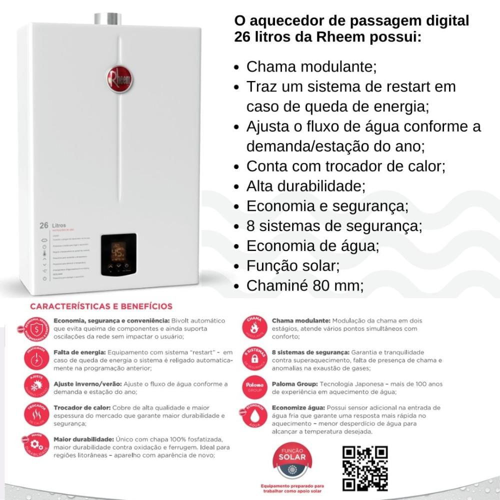 Aquecedor 26 litros digital EF Bivolt GLP Rheem