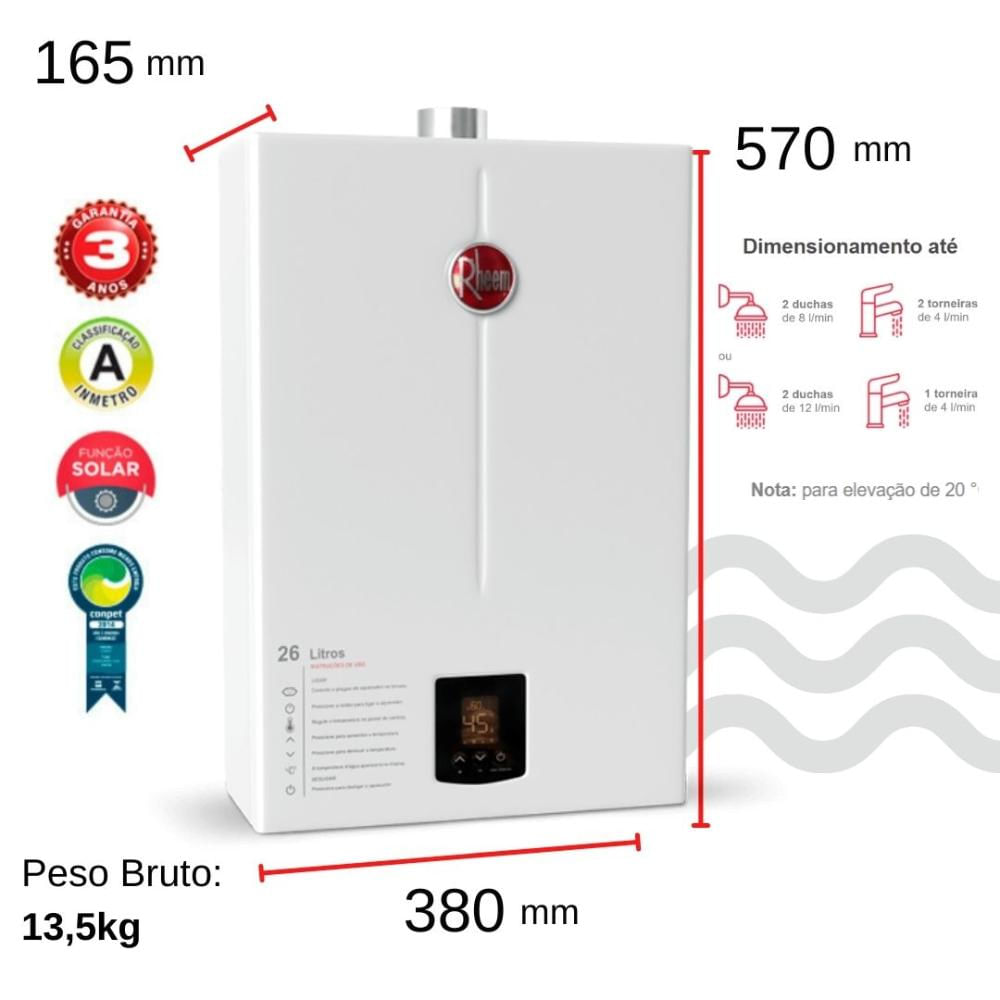 Aquecedor 26 litros digital EF Bivolt GLP Rheem