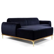 Sofá 4 Lugares com Chaise Base de Madeira Euro 255 Cm Azul