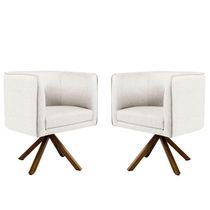 Kit 02 Poltronas Giratória Nix Linho Creme Gran Belo