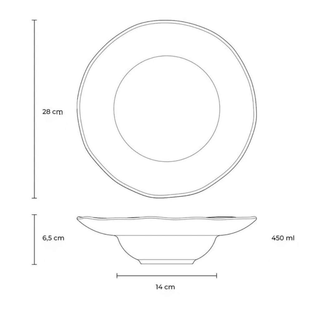Conjunto 6 Pratos para Massa Cerâmica Porto Brasil Preto Matte 450ml Servir Mesa Posta