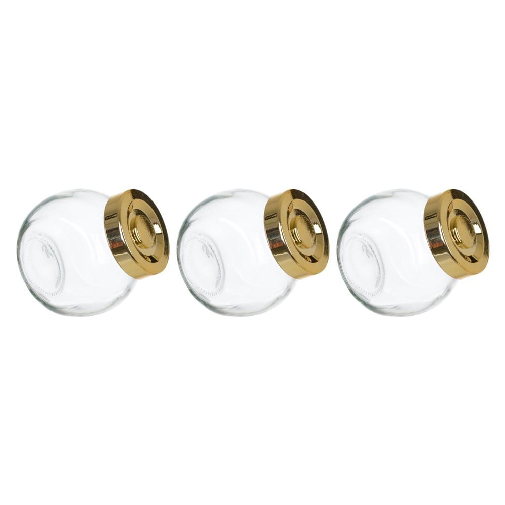 Kit 3 Porta Temperos em Vidro com Tampa Metálica Dourado 170ml - D&#039Rossi