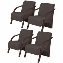 Kit 4 Poltrona 1 Lugar Vênus Braço Pé Madeira Marrom