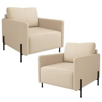 Kit 2 Poltronas Decorativa Para Sala Living Pés Industrial Domani L06 Couro Nude - Lyam Decor