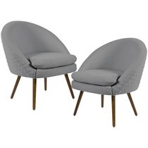 Kit 02 Poltronas Decorativas Fixa Pés Palito Rafa D02 Tressê Linho Cinza C-416 - Lyam Decor