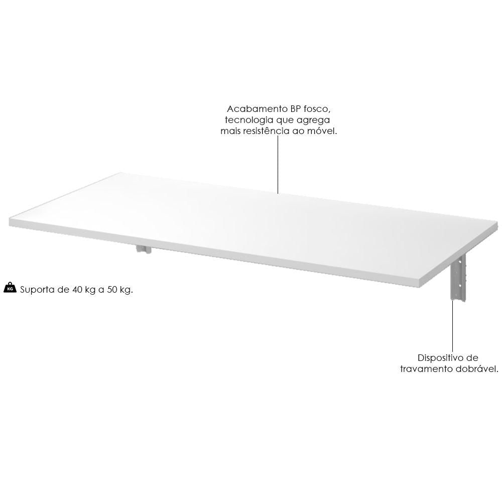 Mesa Dobrável de Parede Cozinha Escritório Slim L03 Suspensa 90x45 BP Branco Fosco - Lyam Decor