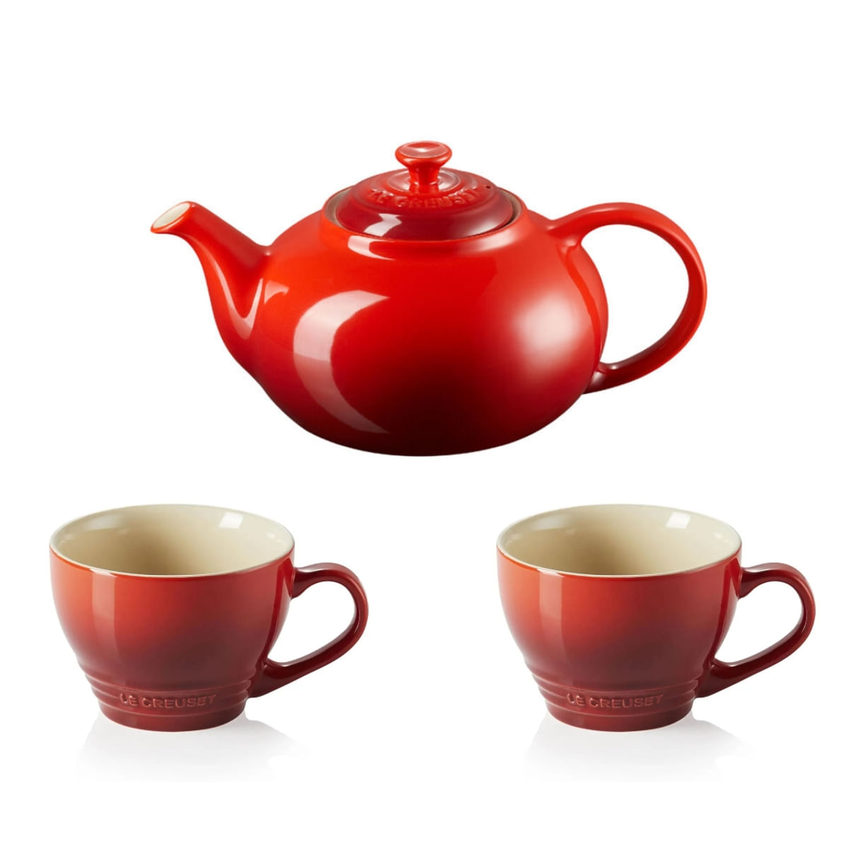 KIT LE CREUSET BULE 1,3L E 2 CANECAS BISTRO 400ML VERMELHO