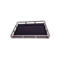 Bandeja retangular em inox e vidro Fracalanza 35cm preto