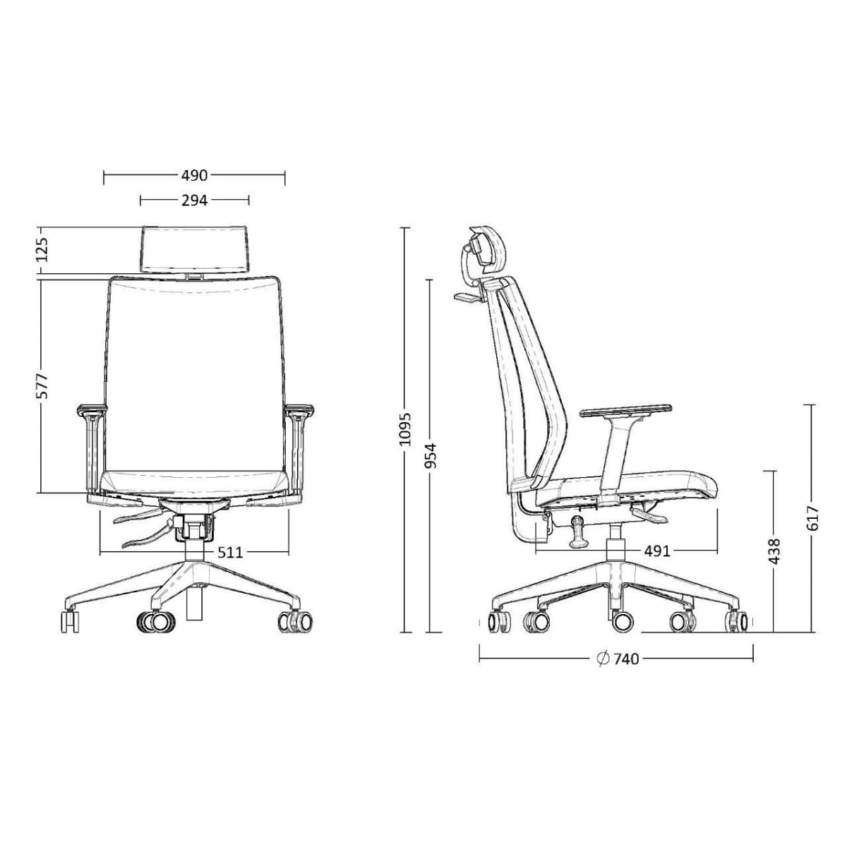 Kit 02 Cadeiras de Escritório Presidente Executiva Giratória Apoio de Cabeça Addit F02 - Lyam Decor