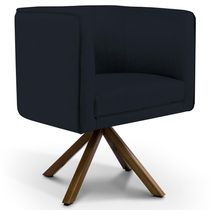 Poltrona Decorativa Base Giratória de Madeira Betina D02 Corano Preto C-05 - Lyam Decor