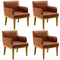 Kit 4 Poltronas Decorativas Para Sala De Estar E Recepção Beatriz W01 Couríssimo Camel - Lyam Decor