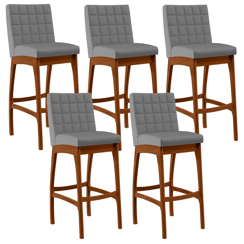 Kit 05 Banquetas Altas Para Cozinha Sala De Jantar Fixa Mila B04 Facto Cinza Fosco - Lyam Decor