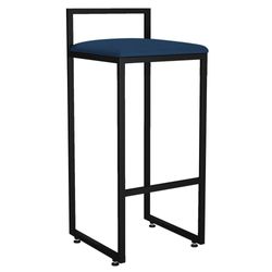 Banqueta Alta Para Cozinha Sala de Jantar Hanna L02 Preto Suede Azul Marinho - Lyam Decor