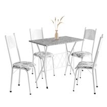Conjunto De Mesa Sala De Jantar Bruna 1m Com 4 Cadeiras Granito Tubular Artefamol Branco Flor