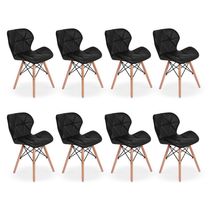 Kit 08 Cadeiras Charles Eames Eiffel Slim Wood Preta