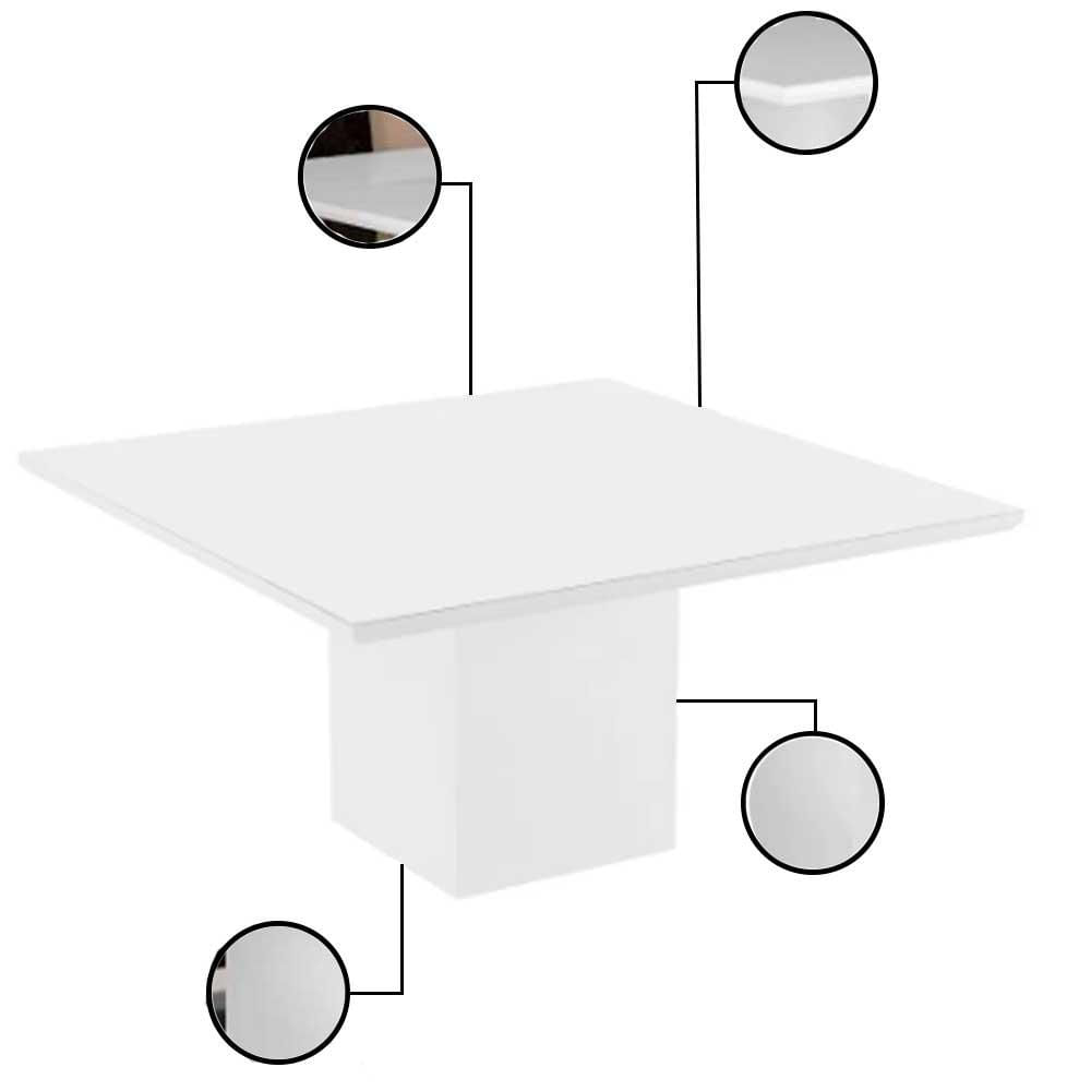 Mesa de Jantar Quadrada 136cm Laca Adelle N04 Branco - Mpozenato