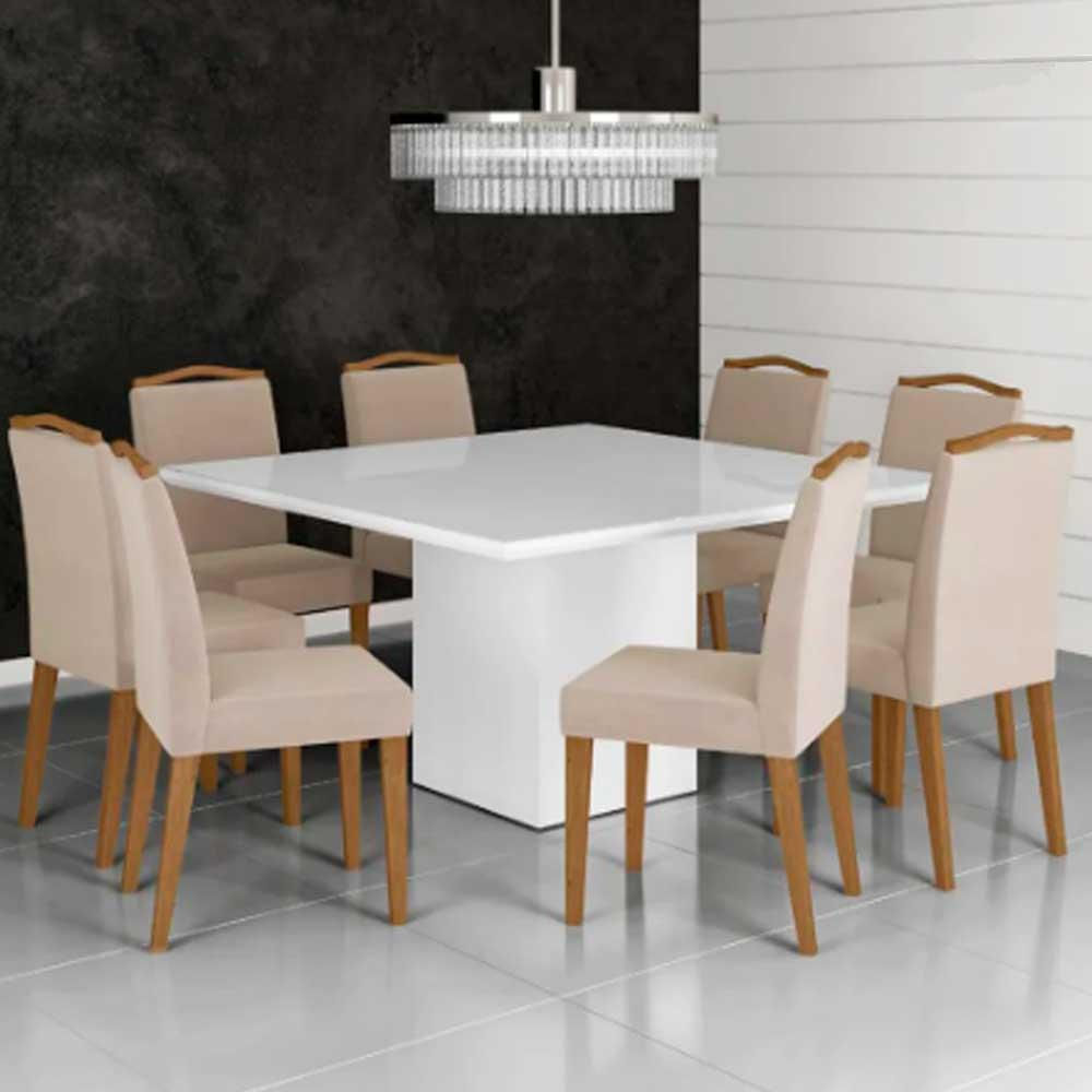 Mesa de Jantar Quadrada 136cm Laca Adelle N04 Branco - Mpozenato