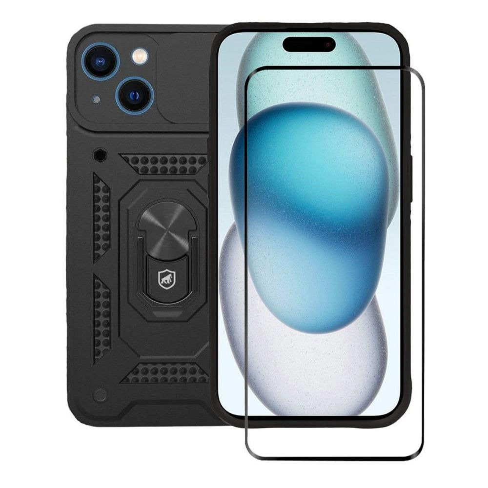 Kit Capa Dinamic Cam Protection e Pelicula Coverage 5D Pro Preta para iPhone 15 - Gshield