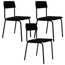 Kit 03 Cadeiras Estofada Para Sala De Jantar Sense Preto C01 Linho Preto - Lyam Decor