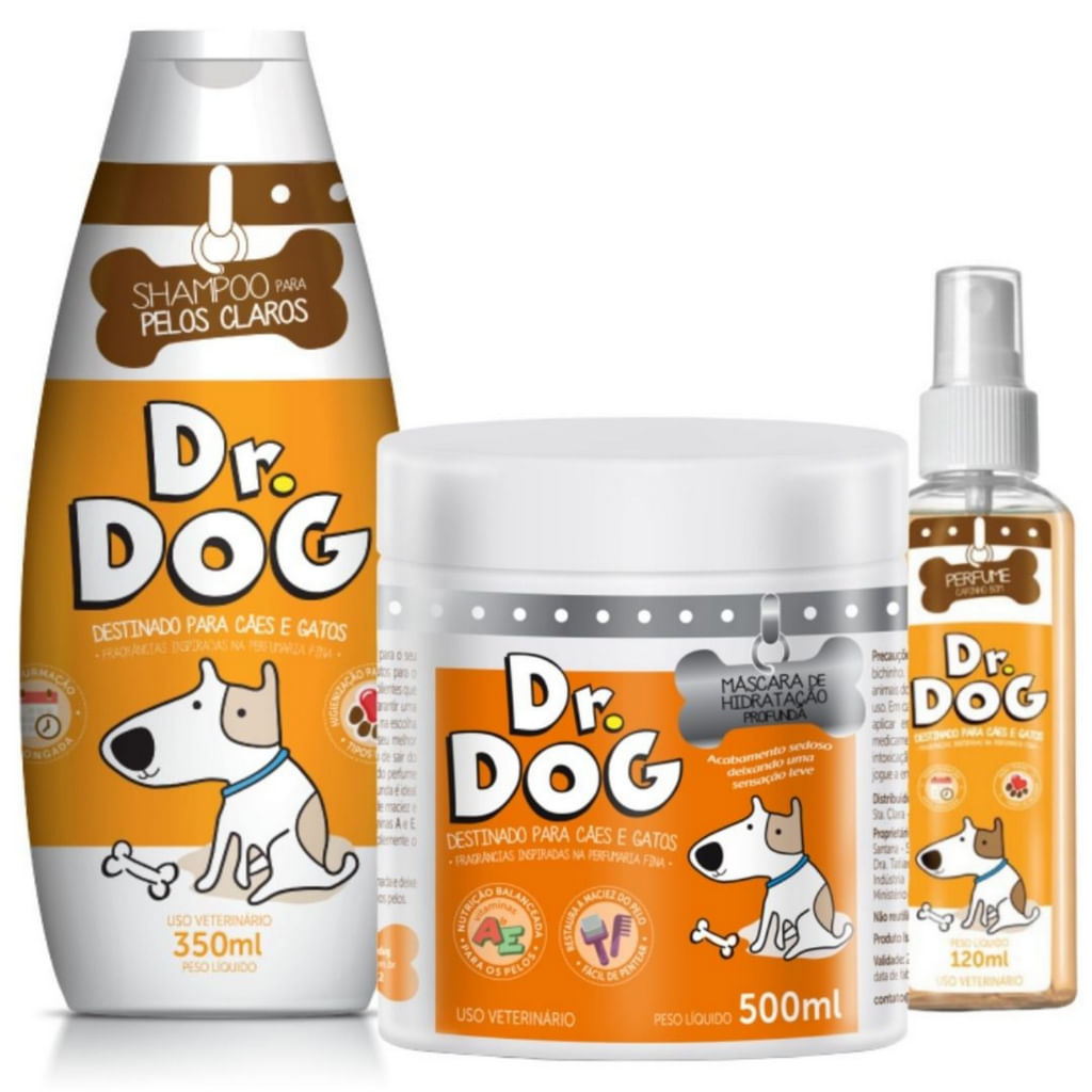 Kit banho em casa Shampoo + Condicionador + Perfume Dr. Dog Cachorro  Gatos hipoalergenico