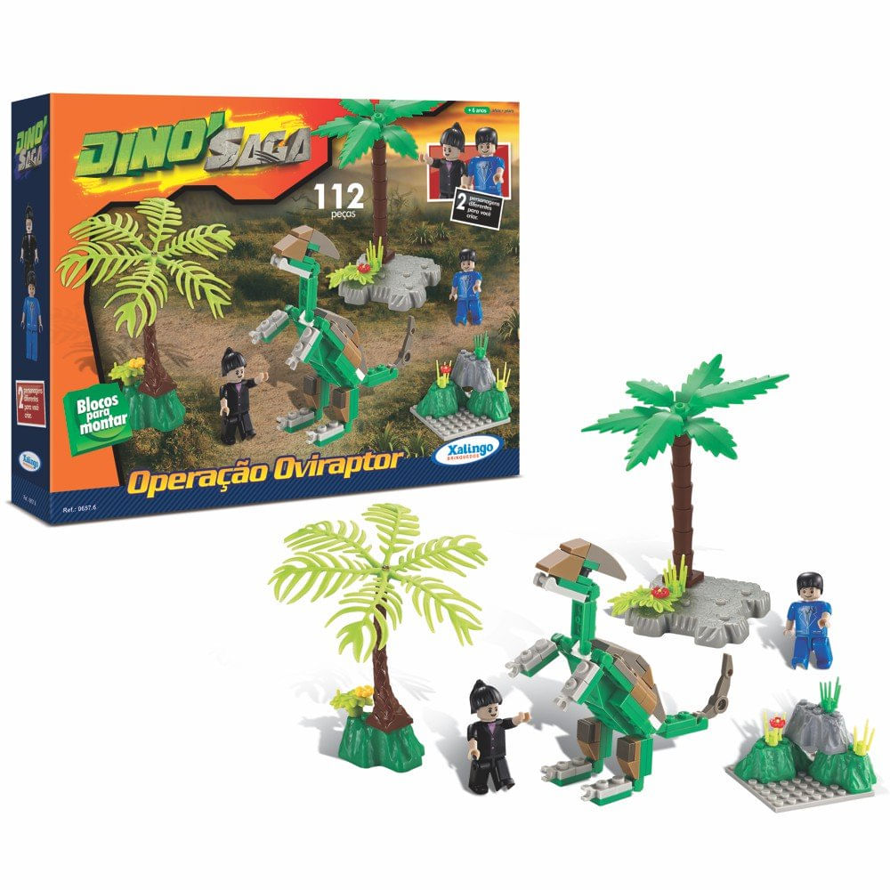 Blocos de Encaixe Dino Saga Operação Oviraptor Dinossauros 112 peças Multicolorido 6576 Xalingo