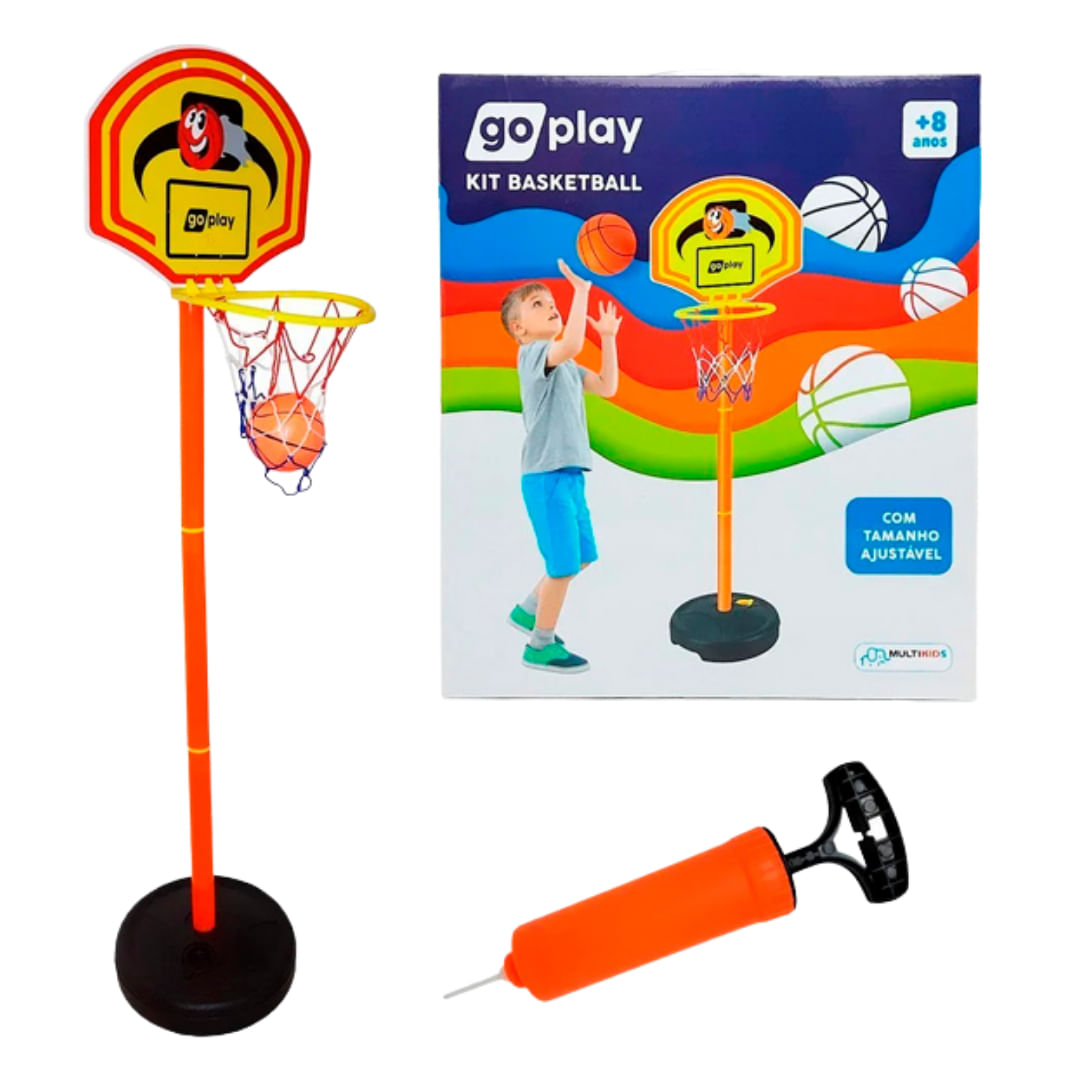 Kit Basketball com Pedestal Ajustável Bola e Bomba Go Play - Multikids