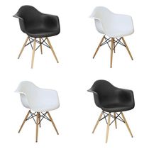 Kit 4 Cadeira Charles Melbourne Madeira Branco Preto Facthus