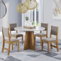 Mesa de Jantar Redonda Viero Província com 4 Cadeiras Estofadas