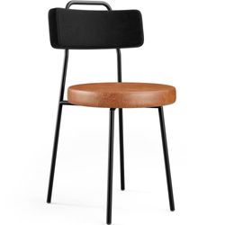 Cadeira Decorativa Estofada Para Sala De Jantar Barcelona L02 Couríssimo Preto Camel - Lyam