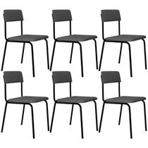 Kit 06 Cadeiras Estofada Para Sala De Jantar Sense Preto C01 Linho Cinza Claro - Lyam Decor